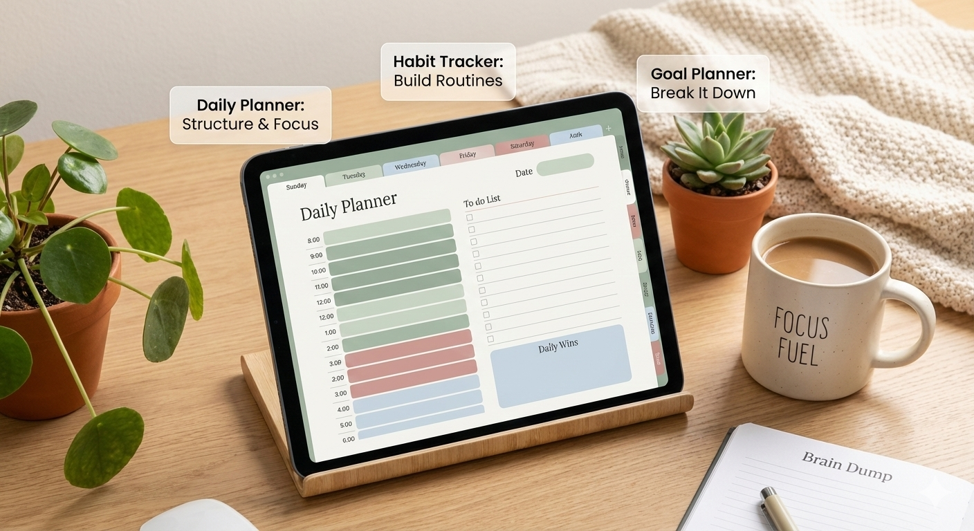 ADHD Life Planner 1000+ Pages & Calendar Bundle PDF