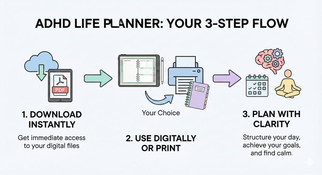 ADHD Life Planner 1000+ Pages & Calendar Bundle PDF